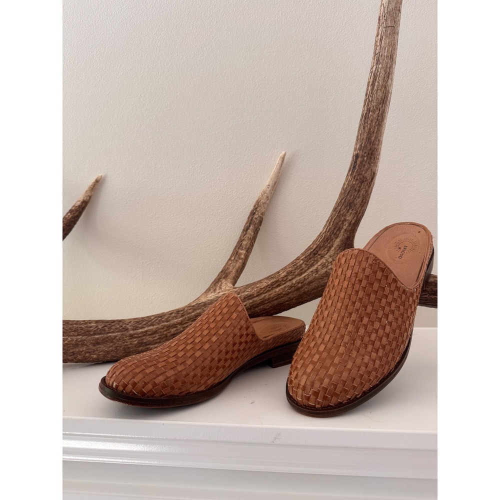 Brioso Fern Woven Leather Mules Tan Brown Slip On Shoes Size 9.5M Brazil